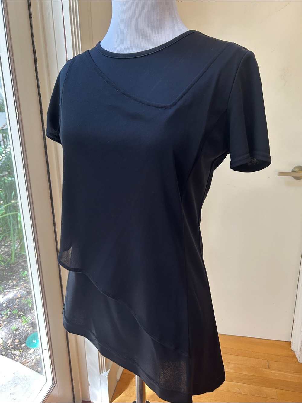 Black Layered Asymmetrical  Short-Sleeve Women's Top